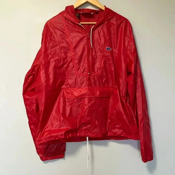 Izod Lacoste Vintage Red Windbreaker  with Hood - Picture 1 of 4